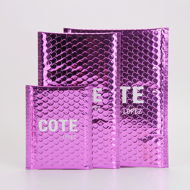 Personalized Waterproof Cosmetics Packaging Hot Pink Metallic Bubble Mailer