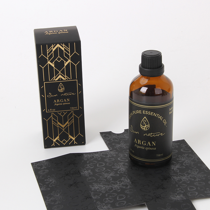 Custom Black Paper Essential Oil Packaging Box with Logo Foiled
