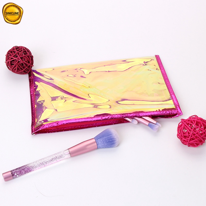 Custom Holographic Hot Pink PVC Cosmetics Makeup Brushes Packaging Bag
