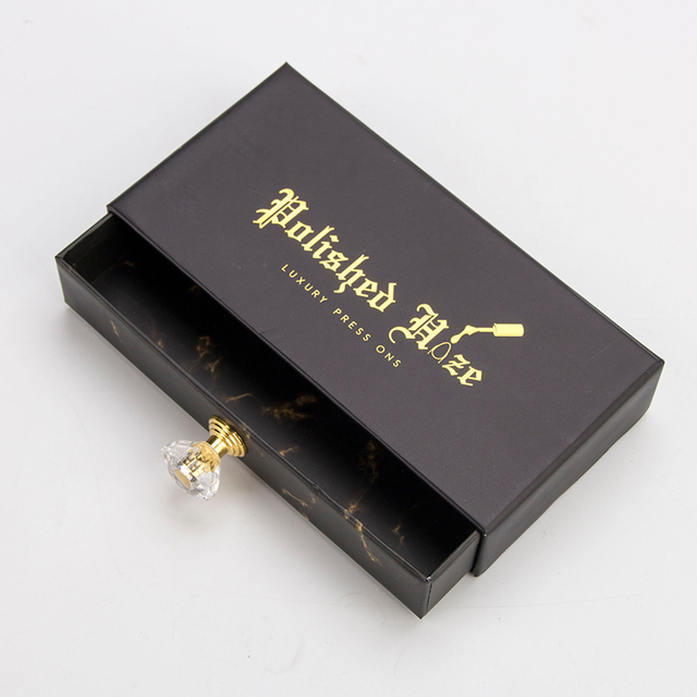 Custom Matte Black Gold Logo Cosmetic Press On Nails Packaging Box 
