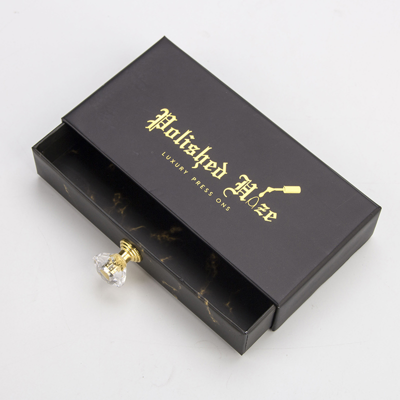 Custom Matte Black Gold Logo Cosmetic Press On Nails Packaging Box 