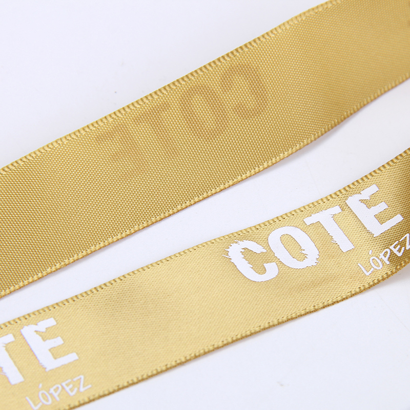 Custom Logo Printed Cosmetics Gift Packaging Light Gold Satin Ribbon